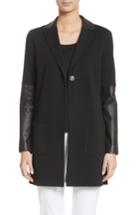 Women's St. John Collection Leather Trim Milano Knit Wool Jacket - Black