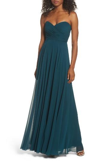 Women's Jenny Yoo Adeline Strapless Chiffon Gown - Blue/green