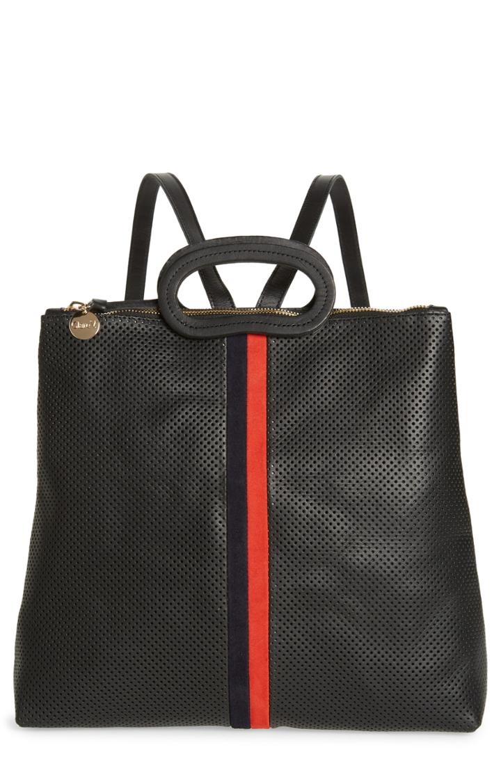 Clare V. Marcelle Perforated Leather Backpack - Black