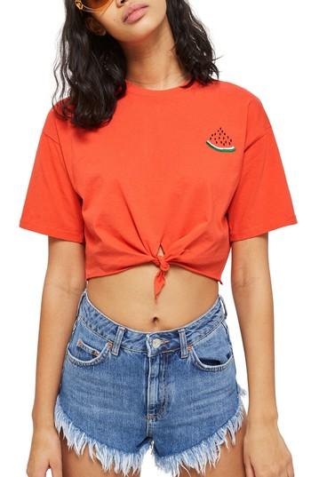 Women's Topshop Mini Watermelon Knot Top Us (fits Like 0-2) - Red