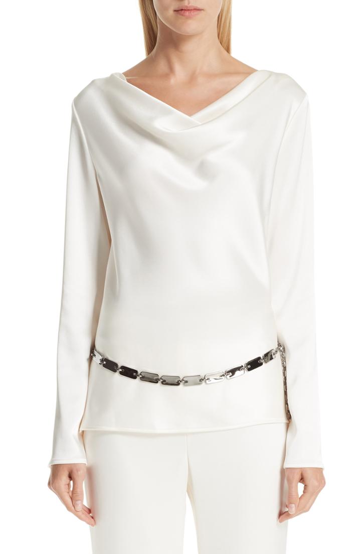 Women's St. John Collection Satin Cowl Neck Blouse - Beige