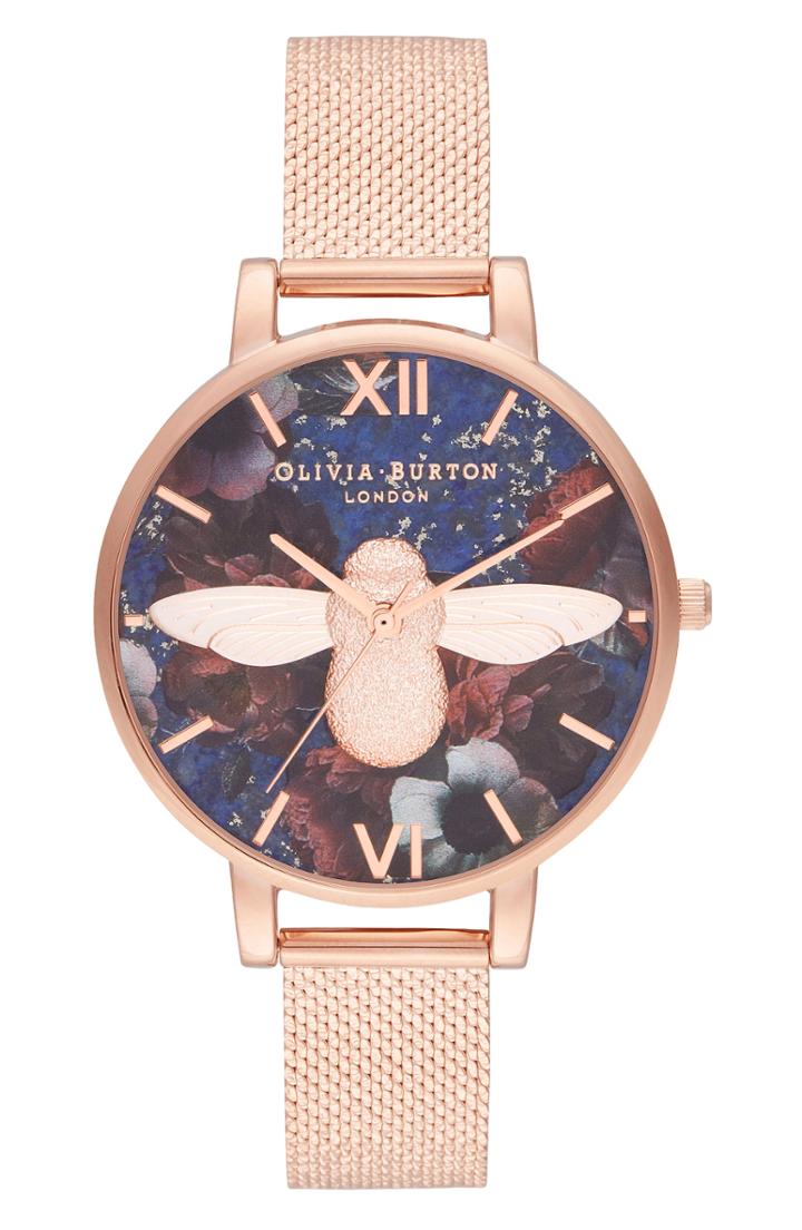 Women's Olivia Burton 3d Bee Mesh Strap Watch, 38mm