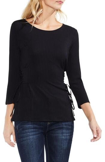 Women's Vince Camuto Lace-up Ribbed Top, Size - Black