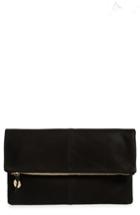 Clare V. Textured Leather Foldover Clutch - Black