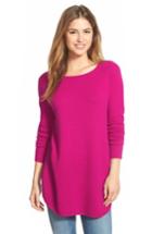 Petite Women's Halogen Shirttail Wool & Cashmere Boatneck Tunic, Size P - Pink