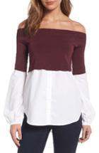 Women's Trouve Off The Shoulder Poplin Sweater - Burgundy