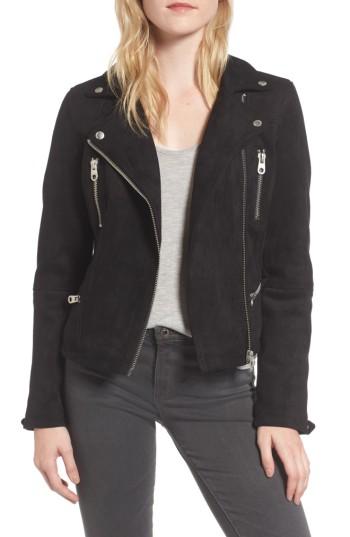 Women's Members Only Faux Suede Biker Jacket - Black