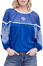 Women's Free People Carly Embroidered Blouse - Blue