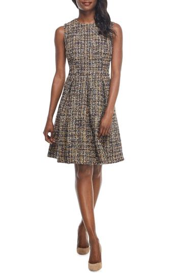 Women's Gal Meets Glam Collection Tinsley Metallic Tweed Fit & Flare Dress - Blue