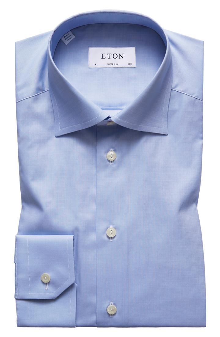 Men's Eton Super Slim Fit Solid Dress Shirt - Blue
