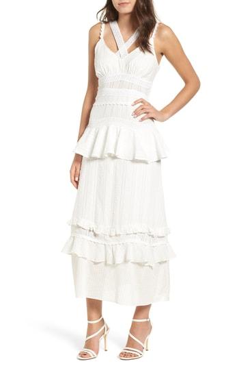 Women's Lost Ink Cotton Crochet Mix Ruffle Dress, Size - White