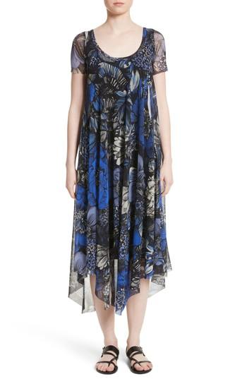 Women's Fuzzi Print Tulle Handkerchief Hem Dress - Blue