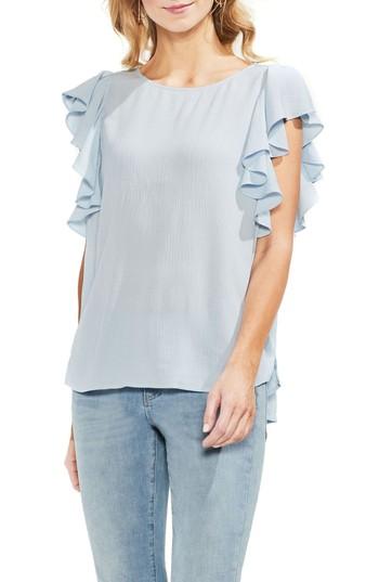 Women's Vince Camuto Ruffle Sleeve Crinkle Gauze Blouse, Size - Blue