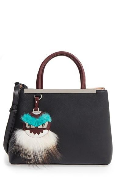 Fendi 'petite 2jours' Leather Shopper With Genuine Mink Fur & Genuine Fox Fur Monster Charm -