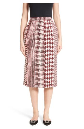 Women's Oscar De La Renta Houndstooth Pencil Skirt - Red