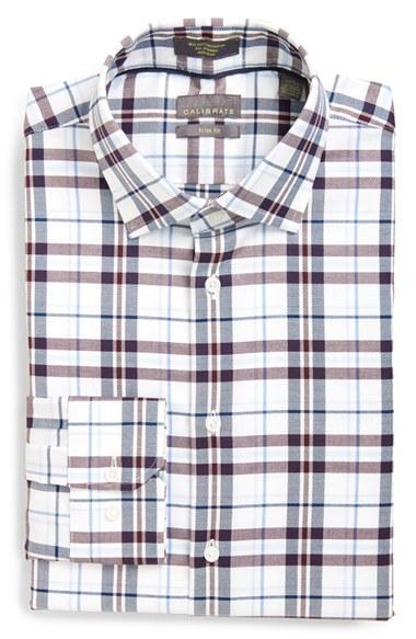 Men's Calibrate Trim Fit Non-iron Plaid Stretch Dress Shirt