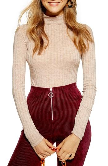 Women's Topshop Funnel Neck Shirt Us (fits Like 0) - Brown