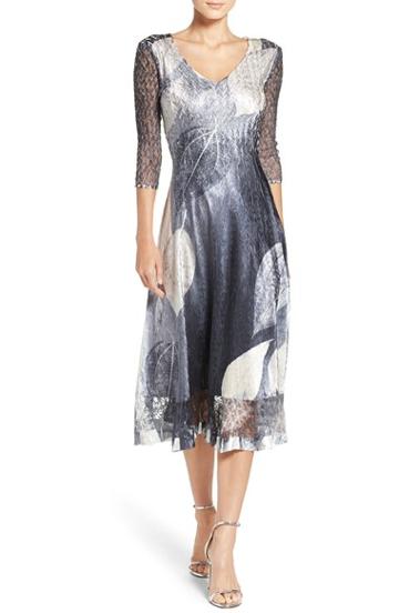 Women's Komarov Charmeuse & Lace A-line Dress - Black