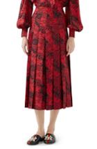 Women's Gucci Tiger Print Pleated Silk Skirt Us / 46 It - Red