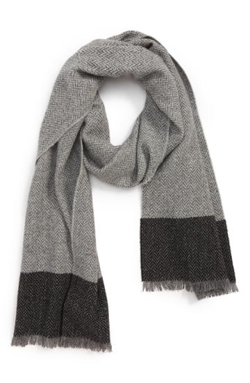 Men's Andrew Steward Herringbone Border Stripe Cashmere Scarf, Size - Grey