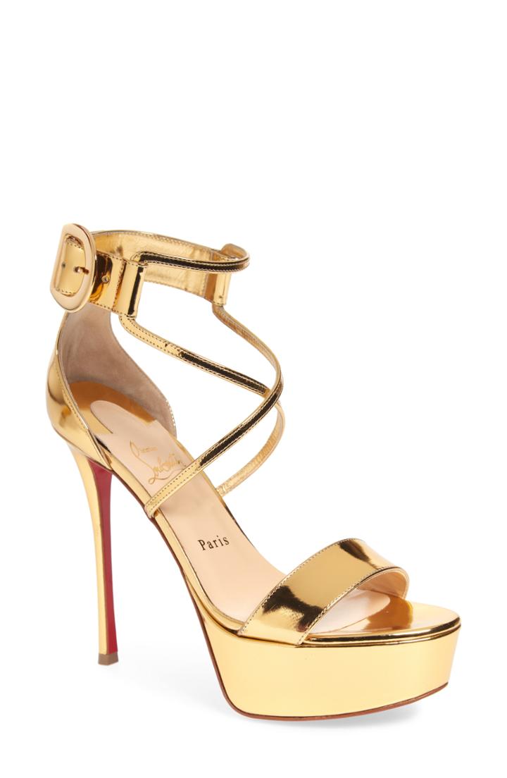 Women's Christian Louboutin Choca Platform Sandal Us / 34eu - Metallic