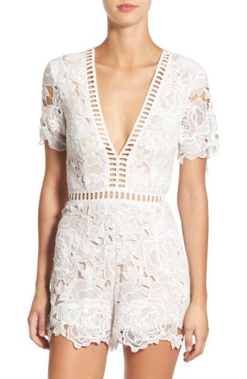Women's Missguided Ladder Inset Lace Romper Us / 8 Uk - White