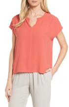 Women's Eileen Fisher Split Neck Silk Shirt, Size - Orange