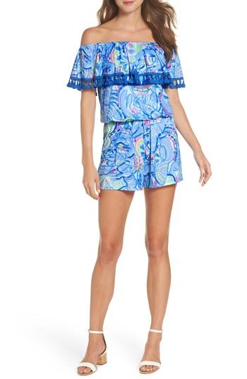 Women's Lilly Pulitzer La Fortuna Off The Shoulder Romper, Size - Blue