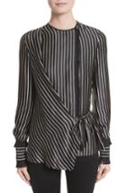 Women's Yigal Azrouel Fringe Trim Stripe Silk Wrap Blouse - Black