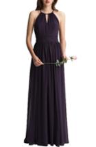 Women's #levkoff Keyhole Chiffon A-line Gown - Purple