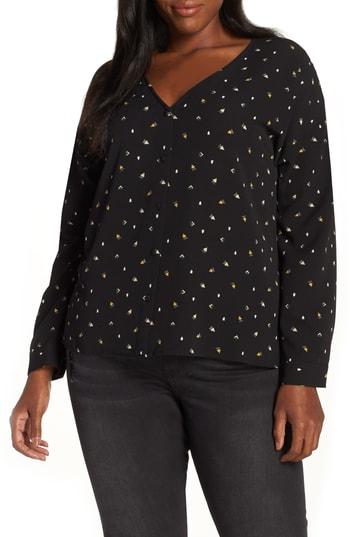 Women's All In Favor Print Button Up Blouse, Size - Black