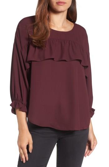 Women's Halogen Ruffle Front Blouse, Size - Burgundy