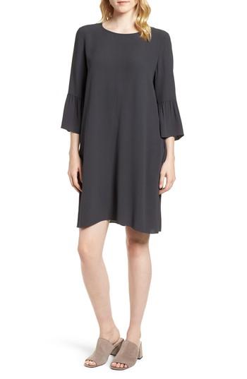 Women's Eileen Fisher Flare Sleeve Silk Dress, Size - Grey