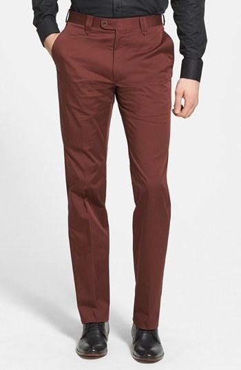 John Varvatos Star Usa 'melvin' Flat Front Cotton & Wool Trousers Maroon