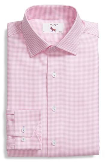 Men's Lorenzo Uomo Trim Fit Textured Gingham Dress Shirt .5 - 34 - Pink