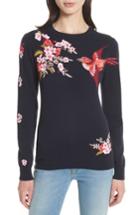 Women's Ted Baker London Peach Blossom Embroidered Sweater - Blue