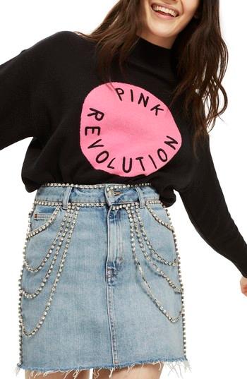 Women's Topshop Pink Revolution Sweater Us (fits Like 0) - Black