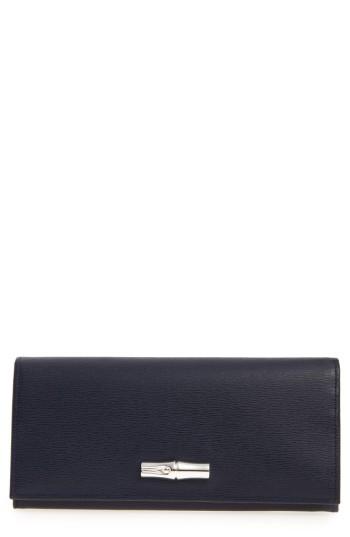 Women's Longchamp Roseau Leather Continental Wallet - Blue