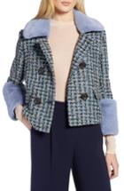 Women's Halogen X Atlantic-pacific Tweed Jacket With Removable Faux Fur Trim - Black