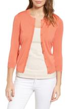 Women's Halogen Three Quarter Sleeve Crewneck Cardigan - Orange