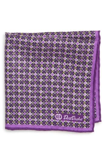 Men's David Donahue Geometric Wool & Silk Pocket Square, Size - Purple