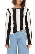 Women's Topshop Stripe Split Sleeve Sweater Us (fits Like 0-2) - Black