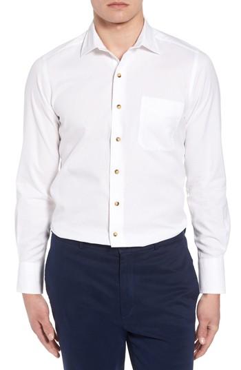 Men's David Donahue Regular Fit Garment Washed Sport Shirt - White