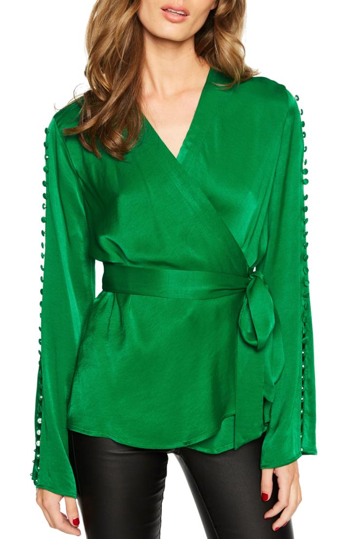 Women's Bardot Button Wrap Top - Green
