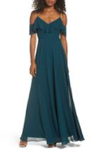 Women's Jenny Yoo Cold Shoulder Chiffon Gown - Blue/green