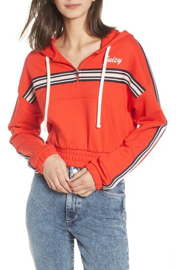 Women's Juicy Couture Stripe Half Zip Hoodie - Red