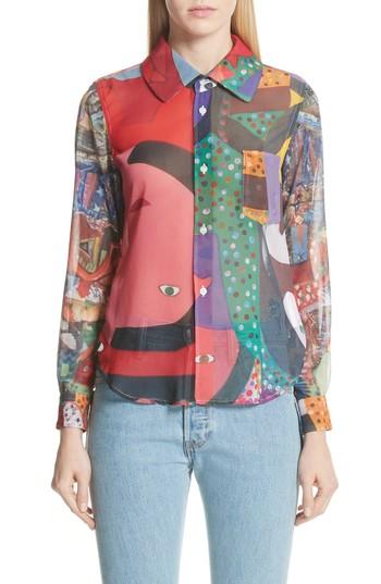 Women's Comme Des Garcons Face Print Blouse - Pink