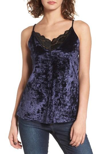 Women's Socialite Lace Trim Velvet Camisole - Blue