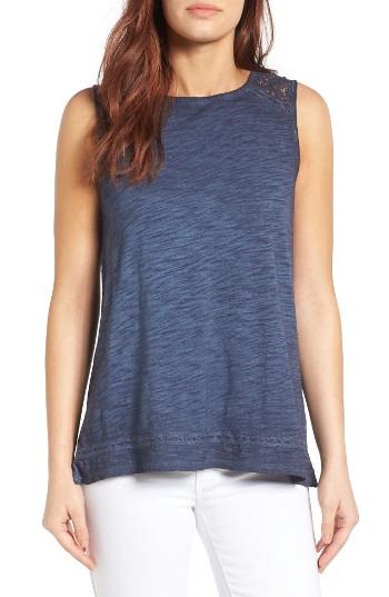 Women's Press Lace Yoke Knit Tank - Blue
