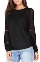 Women's Michael Stars Open Stitch Sweatshirt, Size - Black